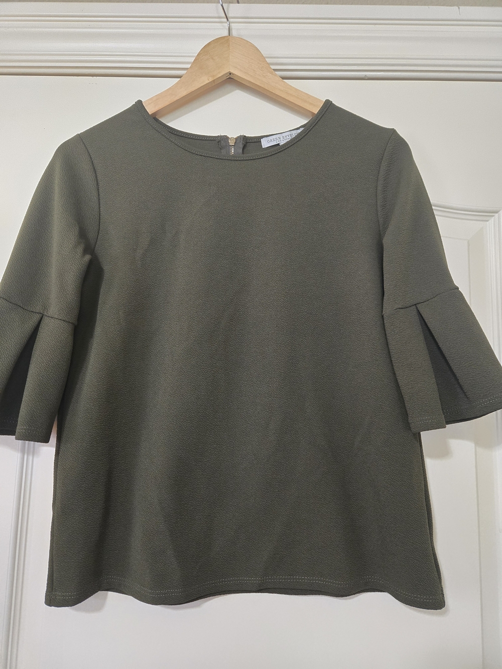 Green Envelope Olive Green Bell Sleeve Boxy Top